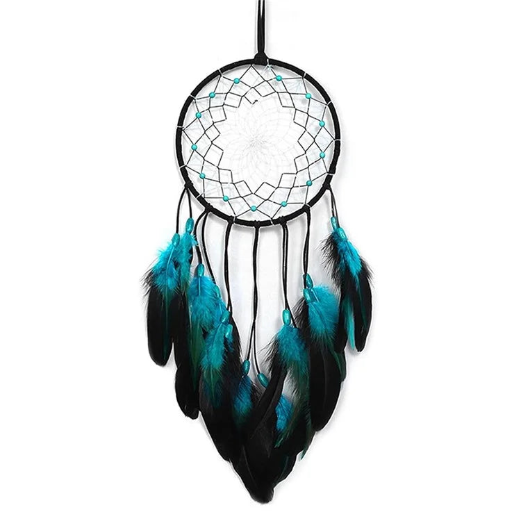Blue Feather Dream Catcher Hanging Decor Wind Chime Home Wall Ornament with LED Light Strip