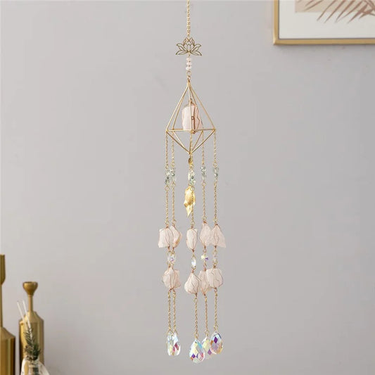 Natural Crystal Gravel Pendant Sun Catcher Garden Balcony Wind Chime Hanging Ornament