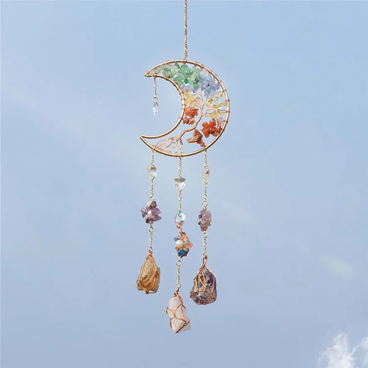 Crystal Pendant Metal Moon Ornament Sun Catcher Outdoor Window Hanging Decoration
