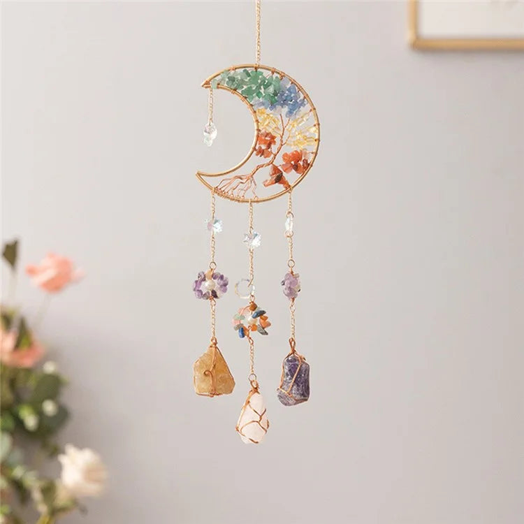Crystal Pendant Metal Moon Ornament Sun Catcher Outdoor Window Hanging Decoration