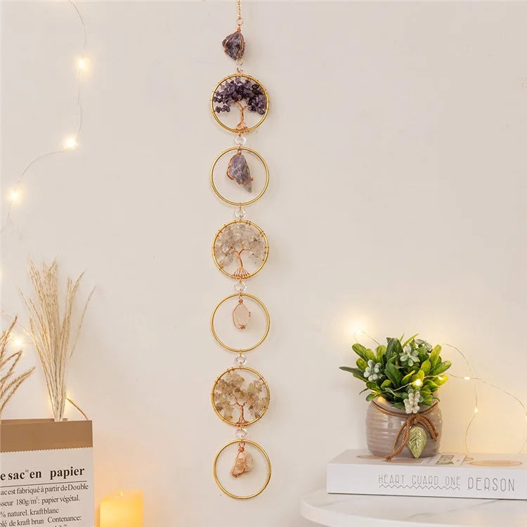 Life Tree Natural Crystal Gem Gravel Sun Catcher Home Garden Balcony Hanging Ornament