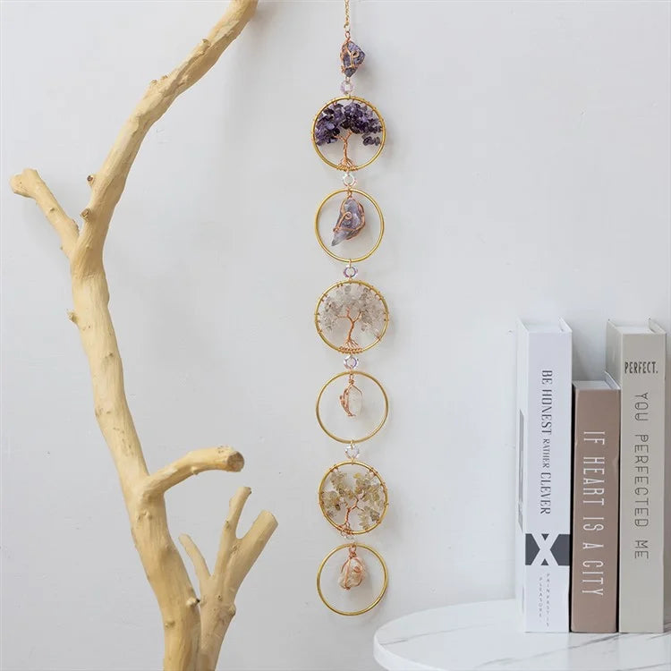 Life Tree Natural Crystal Gem Gravel Sun Catcher Home Garden Balcony Hanging Ornament