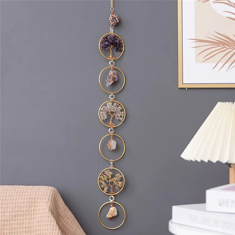 Life Tree Natural Crystal Gem Gravel Sun Catcher Home Garden Balcony Hanging Ornament
