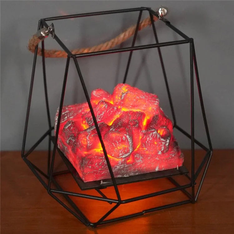 Imitation Charcoal Flame Lamp LED Decorative Light Iron Ornament Home Decoration - Style E