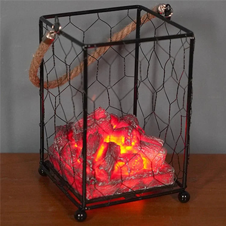 Imitation Charcoal Flame Lamp LED Decorative Light Iron Ornament Home Decoration - Style C
