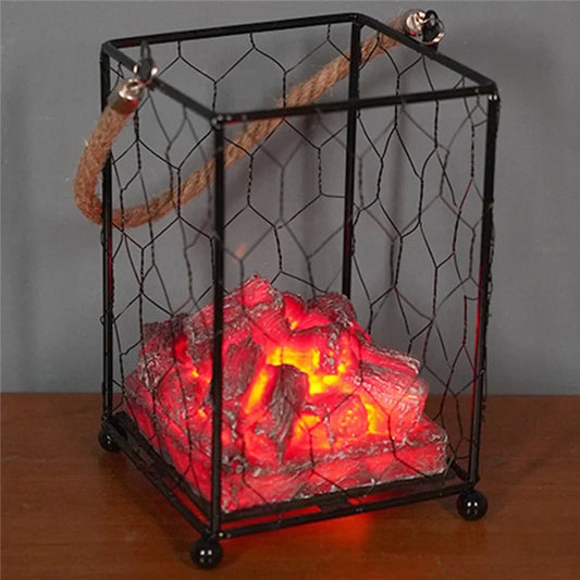 Imitation Charcoal Flame Lamp LED Decorative Light Iron Ornament Home Decoration - Style C