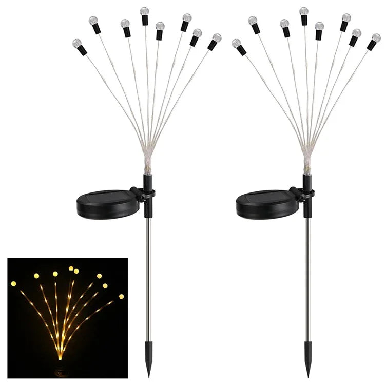 2Pcs 8-Head Solar Powered Firefly Light 2 Modes Landscape Garden Lawn Decorative Ground Light