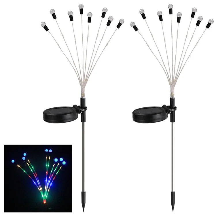2Pcs 8-Head Solar Powered Firefly Light 2 Modes Landscape Garden Lawn Decorative Ground Light