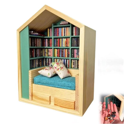 Anxiety Bookshelf Ornament Handmade Mini Room Box Wooden Miniature Book Shelf