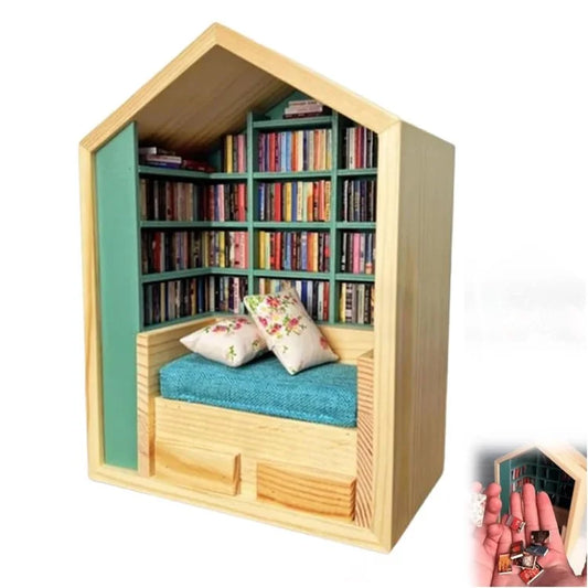 Anxiety Bookshelf Ornament Handmade Mini Room Box Wooden Miniature Book Shelf