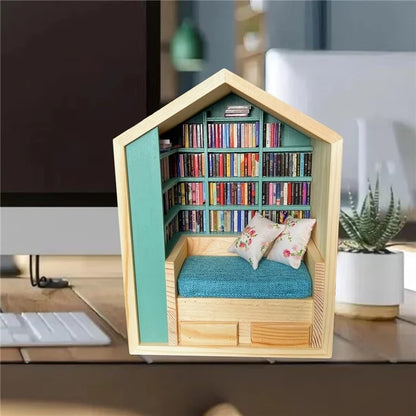 Anxiety Bookshelf Ornament Handmade Mini Room Box Wooden Miniature Book Shelf