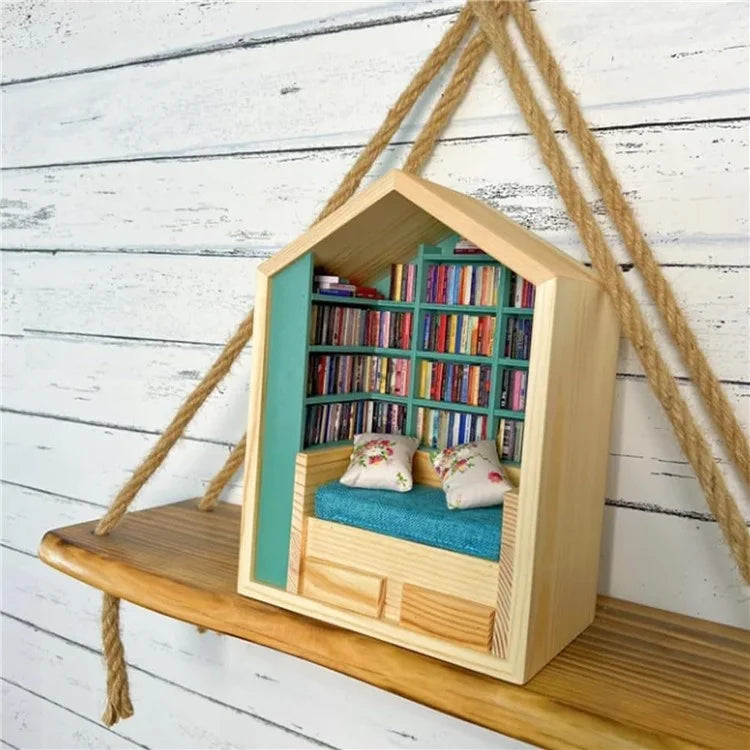 Anxiety Bookshelf Ornament Handmade Mini Room Box Wooden Miniature Book Shelf