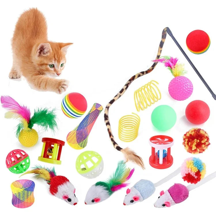 22Pcs / Set Cat Toys Set with Collapsible Tunnel Tube Interactive Cat Feather Toy Mouse Crinkle Balls