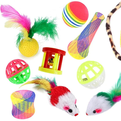 22Pcs / Set Cat Toys Set with Collapsible Tunnel Tube Interactive Cat Feather Toy Mouse Crinkle Balls