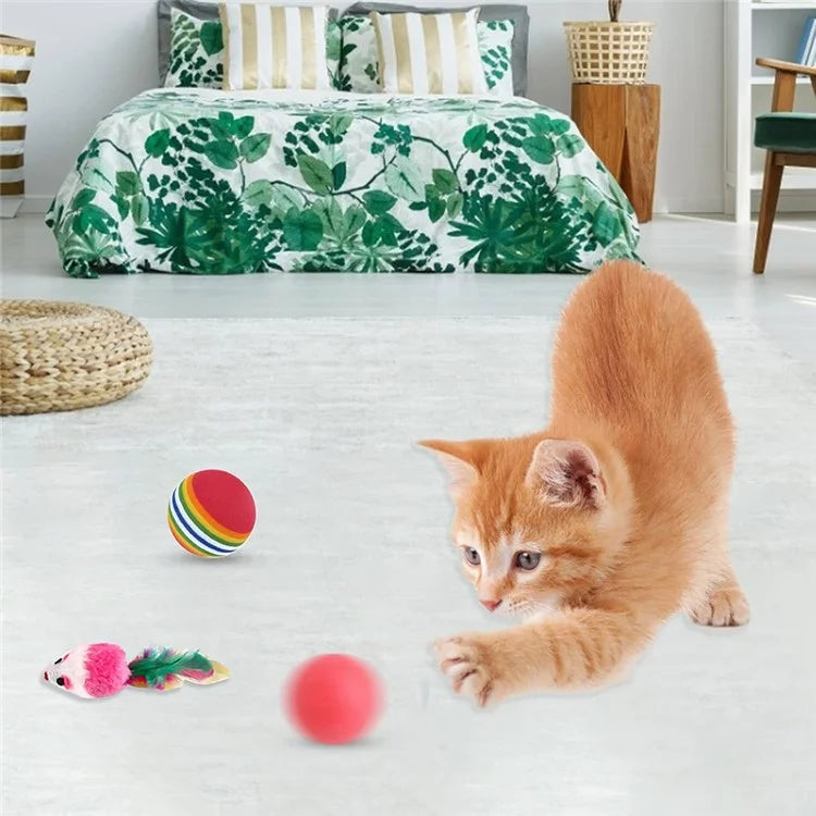 22Pcs / Set Cat Toys Set with Collapsible Tunnel Tube Interactive Cat Feather Toy Mouse Crinkle Balls