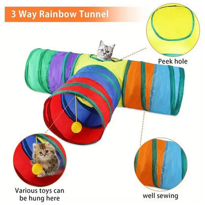 22Pcs  /  Set Cat Toys Set with T-Shaped Colorful Tunnel Interactive Cat Toy Feather Mouse Crinkle Balls
