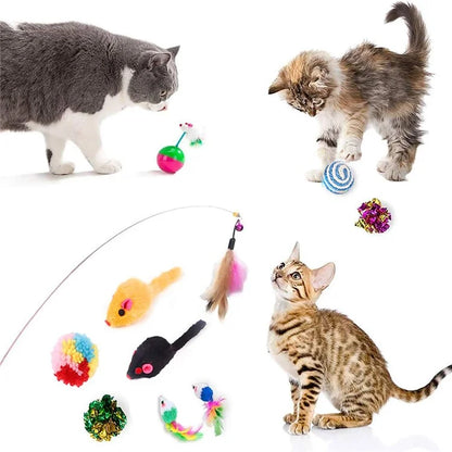20Pcs / Set Cat Toys Set with Collapsible Rainbow Tunnel Interactive Cat Feather Mouse Crinkle Balls Toy