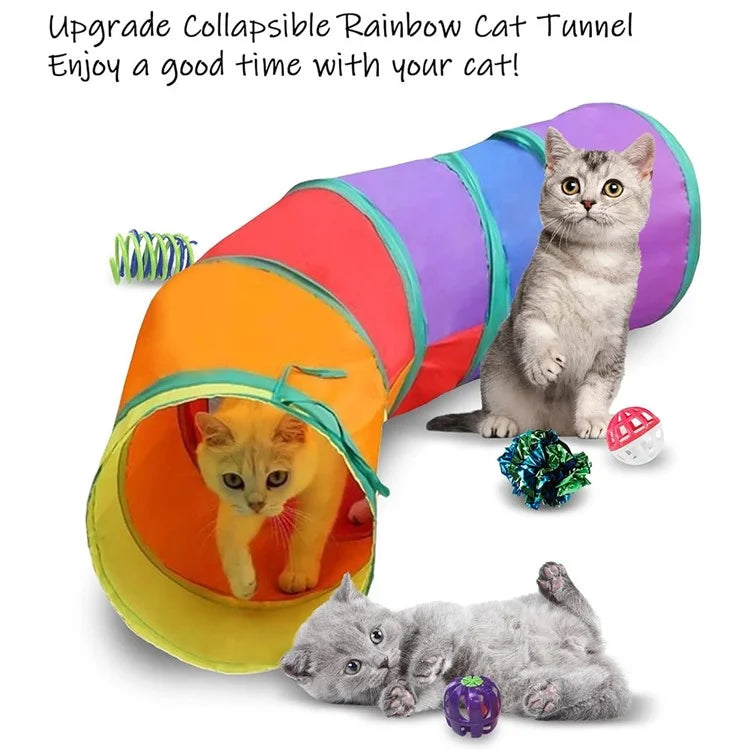 20Pcs / Set Cat Toys Set with Collapsible Rainbow Tunnel Interactive Cat Feather Mouse Crinkle Balls Toy