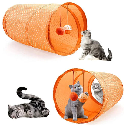 28Pcs / Set Cat Toys Set with Orange Tunnel Interactive Cat Toy Feather Fish Mouse Crinkle Balls