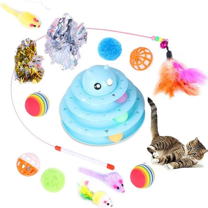 14Pcs / Set Cat Toys Set Interactive Cat Toys Catnip Teaser Wand Fluffy Mouse Turntable Crinkle Balls