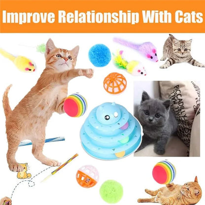 14Pcs / Set Cat Toys Set Interactive Cat Toys Catnip Teaser Wand Fluffy Mouse Turntable Crinkle Balls