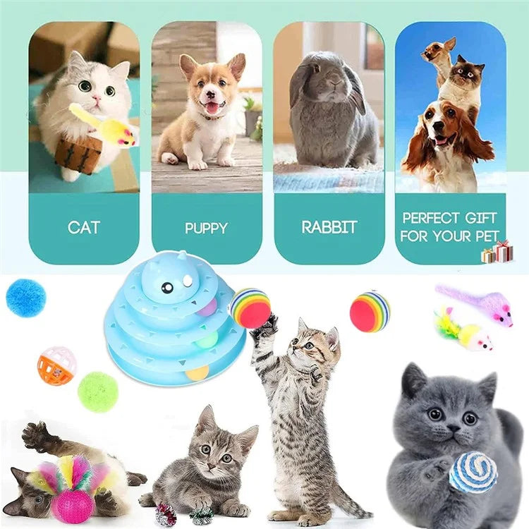 14Pcs / Set Cat Toys Set Interactive Cat Toys Catnip Teaser Wand Fluffy Mouse Turntable Crinkle Balls