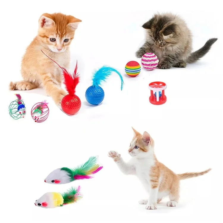 21Pcs / Set Cat Toys Set with T-Shaped Colorful Tunnel Interactive Cat Toy Feather Mouse Crinkle Balls