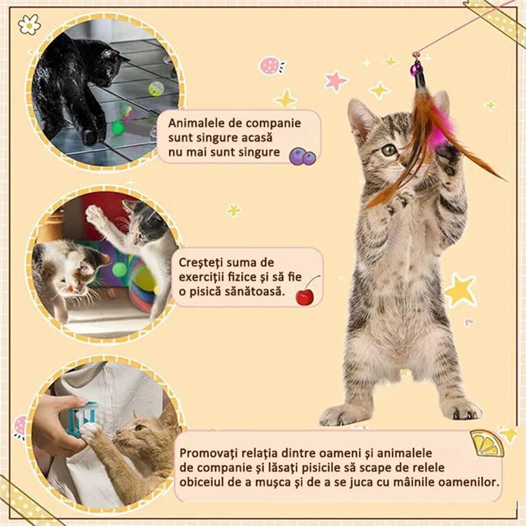 21Pcs / Set Cat Toys Set with T-Shaped Colorful Tunnel Interactive Cat Toy Feather Mouse Crinkle Balls