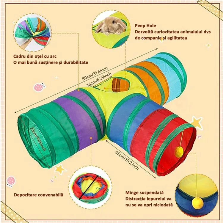 21Pcs / Set Cat Toys Set with T-Shaped Colorful Tunnel Interactive Cat Toy Feather Mouse Crinkle Balls