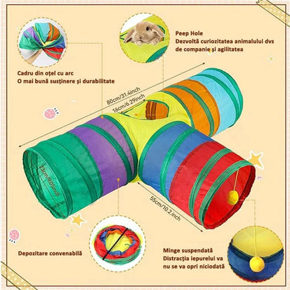 21Pcs / Set Cat Toys Set with T-Shaped Colorful Tunnel Interactive Cat Toy Feather Mouse Crinkle Balls
