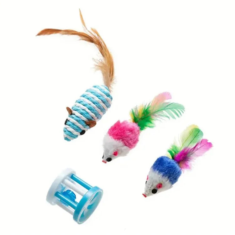 12Pcs / Set Cat Mouse Crinkle Balls Toys Set Interactive Cat Toys Catnip Teaser Wand Fluffy Mice Balls