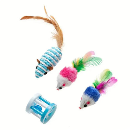 12Pcs / Set Cat Mouse Crinkle Balls Toys Set Interactive Cat Toys Catnip Teaser Wand Fluffy Mice Balls