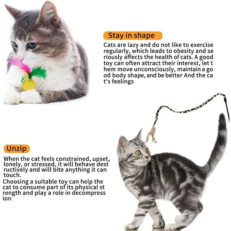 21Pcs / Set Cat Toys Set with Green Tunnel Interactive Cat Toy Feather Mouse Crinkle Balls