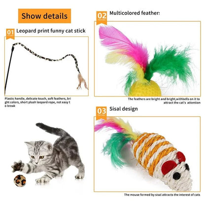 21Pcs / Set Cat Toys Set with Green Tunnel Interactive Cat Toy Feather Mouse Crinkle Balls