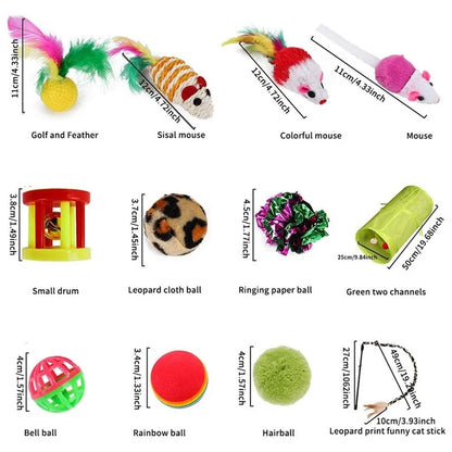21Pcs / Set Cat Toys Set with Green Tunnel Interactive Cat Toy Feather Mouse Crinkle Balls