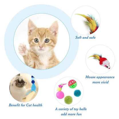 20Pcs / Set Cat Mouse Crinkle Balls Toys Set Interactive Cat Toys Catnip Teaser Wand Fluffy Mice Balls