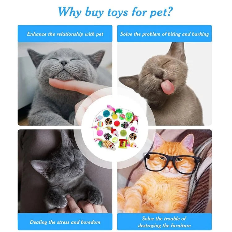 20Pcs / Set Cat Mouse Crinkle Balls Toys Set Interactive Cat Toys Catnip Teaser Wand Fluffy Mice Balls