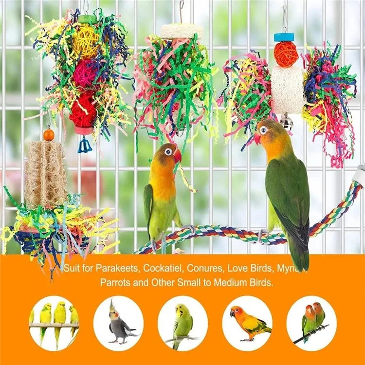 4Pcs / Set Parrot Toy Pet Bird Pulling Scratching Biting Paper Rattan Ball Loofah Toy Set