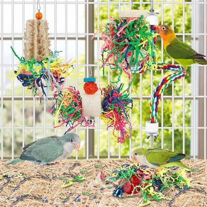 4Pcs / Set Parrot Toy Pet Bird Pulling Scratching Biting Paper Rattan Ball Loofah Toy Set