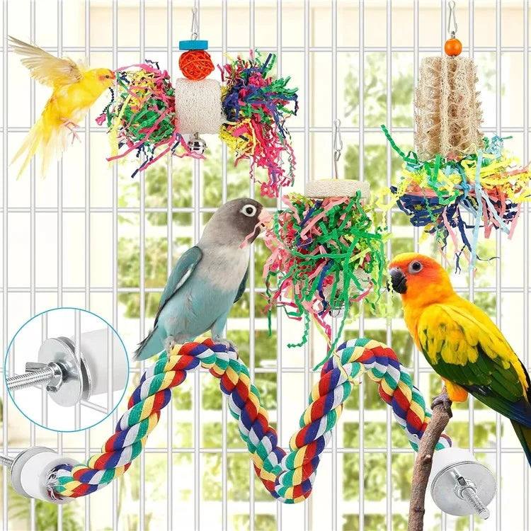 4Pcs / Set Parrot Toy Pet Bird Pulling Scratching Biting Paper Rattan Ball Loofah Toy Set