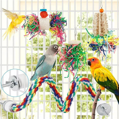 4Pcs / Set Parrot Toy Pet Bird Pulling Scratching Biting Paper Rattan Ball Loofah Toy Set