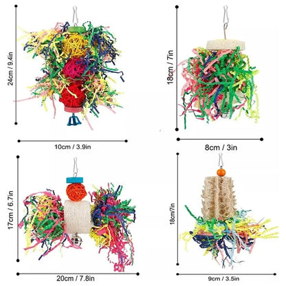 4Pcs / Set Parrot Toy Pet Bird Pulling Scratching Biting Paper Rattan Ball Loofah Toy Set