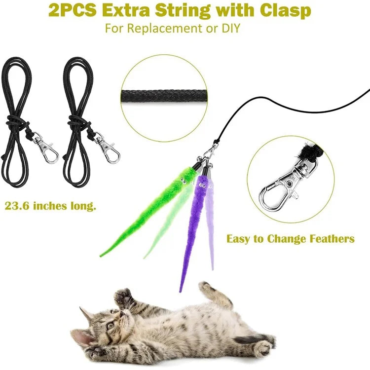 10Pcs / Set Pet Cat Toy Colorful Feather Fishing Rod Caterpillar Bell Replaceable Head Cat Teaser Wand