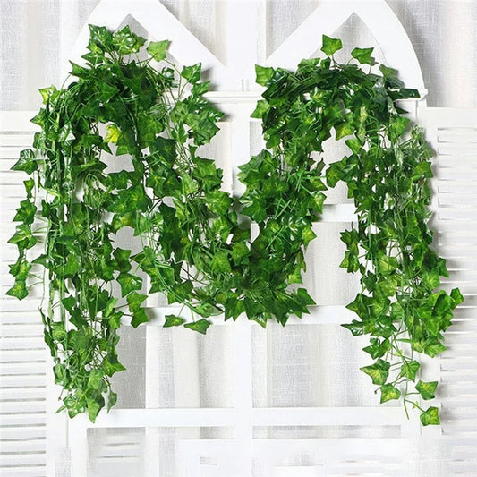 12Pcs 2.1m Simulation Leaves Rattan Plastic Green Vine Artificial Plant Wall Decoration
