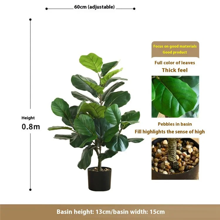 80cm Simulated Fiddle Leaf Fig Potted Plant Indoor Hall Decoration Green Plant Artificial Bionic