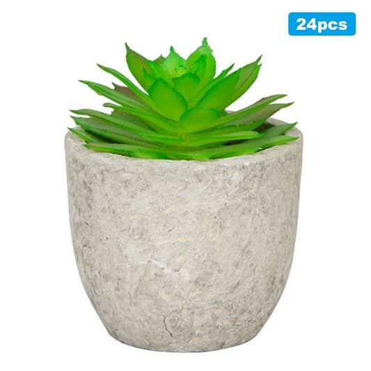24Pcs Simulation Succulents Evergreen Mini Bonsai Fake Potted Plant Desktop Decor