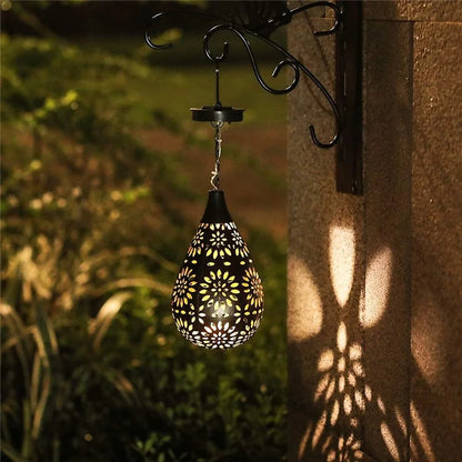 Solar Outdoor Garden Fence Hanging Light Waterproof Daisy Design Metal LED Hanging Lamp