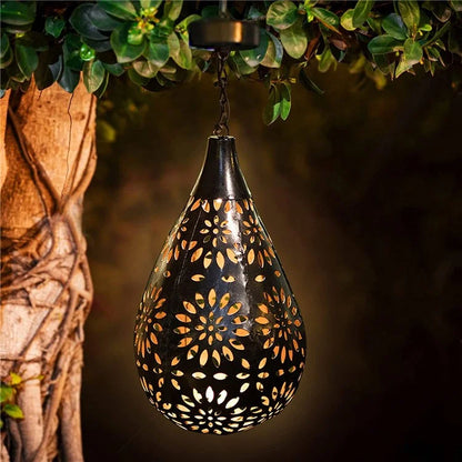 Solar Outdoor Garden Fence Hanging Light Waterproof Daisy Design Metal LED Hanging Lamp