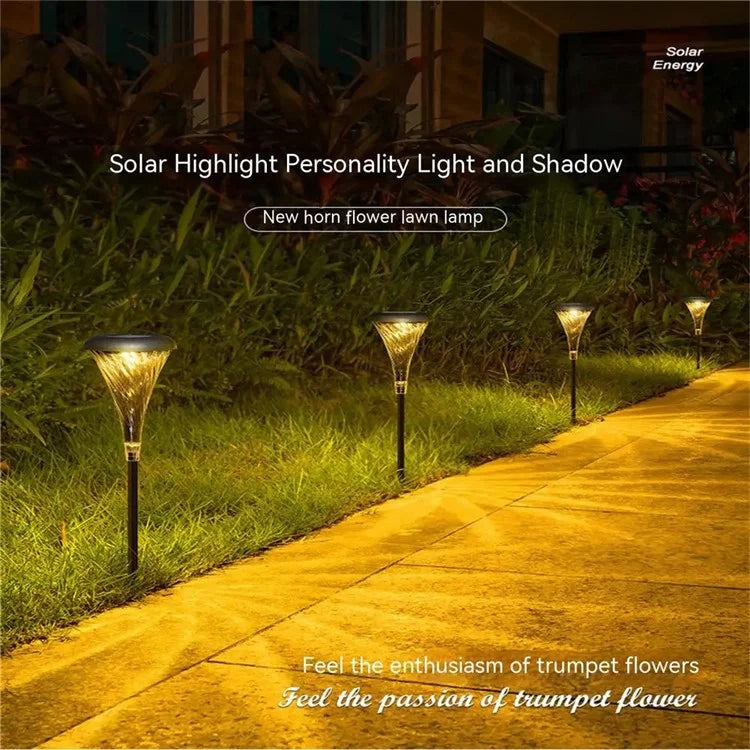 DS003 1Pc Trumpet Flower Shape Ground Plug Lamp Garden Grass Waterproof Courtyard Lawn Solar Light