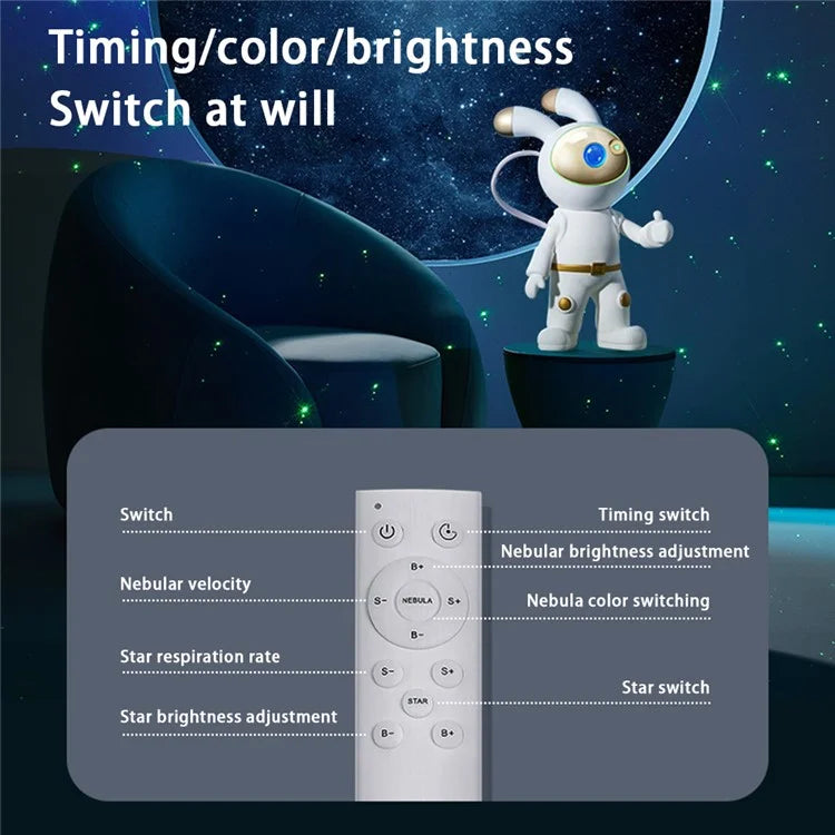 YPH-0125 USB Powered Night Light Space Rabbit Astronaut Projector Lamp for Bedroom